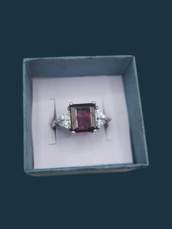 JC Sipes Jewelry - JC Sipes Sterling Silver Pyrope Garnet Ring Trillion Cut Cubic Zirconia SZ 9